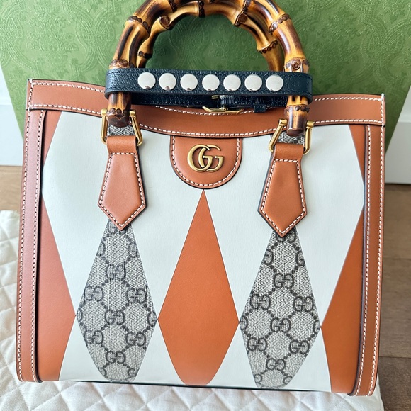 Gucci Diana Leather Bamboo handle Small Tote bag in two tone geometric - Picture 2 of 16